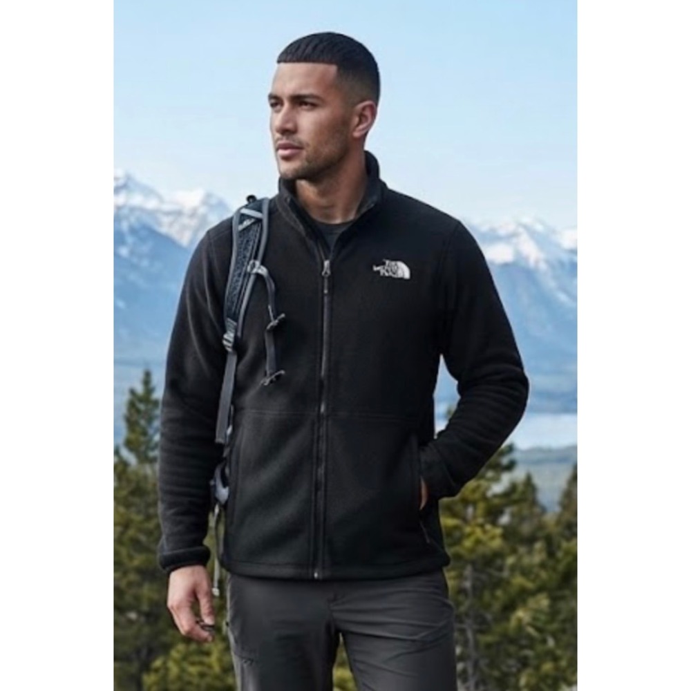 The North Face Mens Full Zip Fleece Jacket Black Embroidered Logo Size XL
